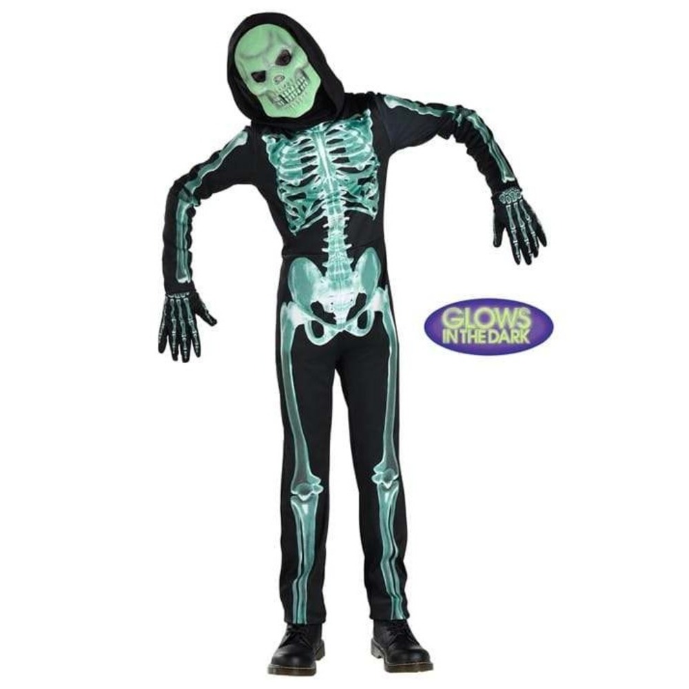 Unbranded Skeleton Costume Child Small 4-6 Black Green Glow In The Dark Jumpsuit